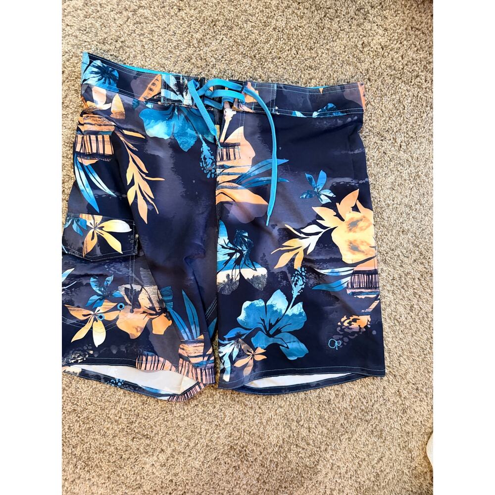 OP Oplex 4 way strech swim trunks 34 tropical  board shorts
